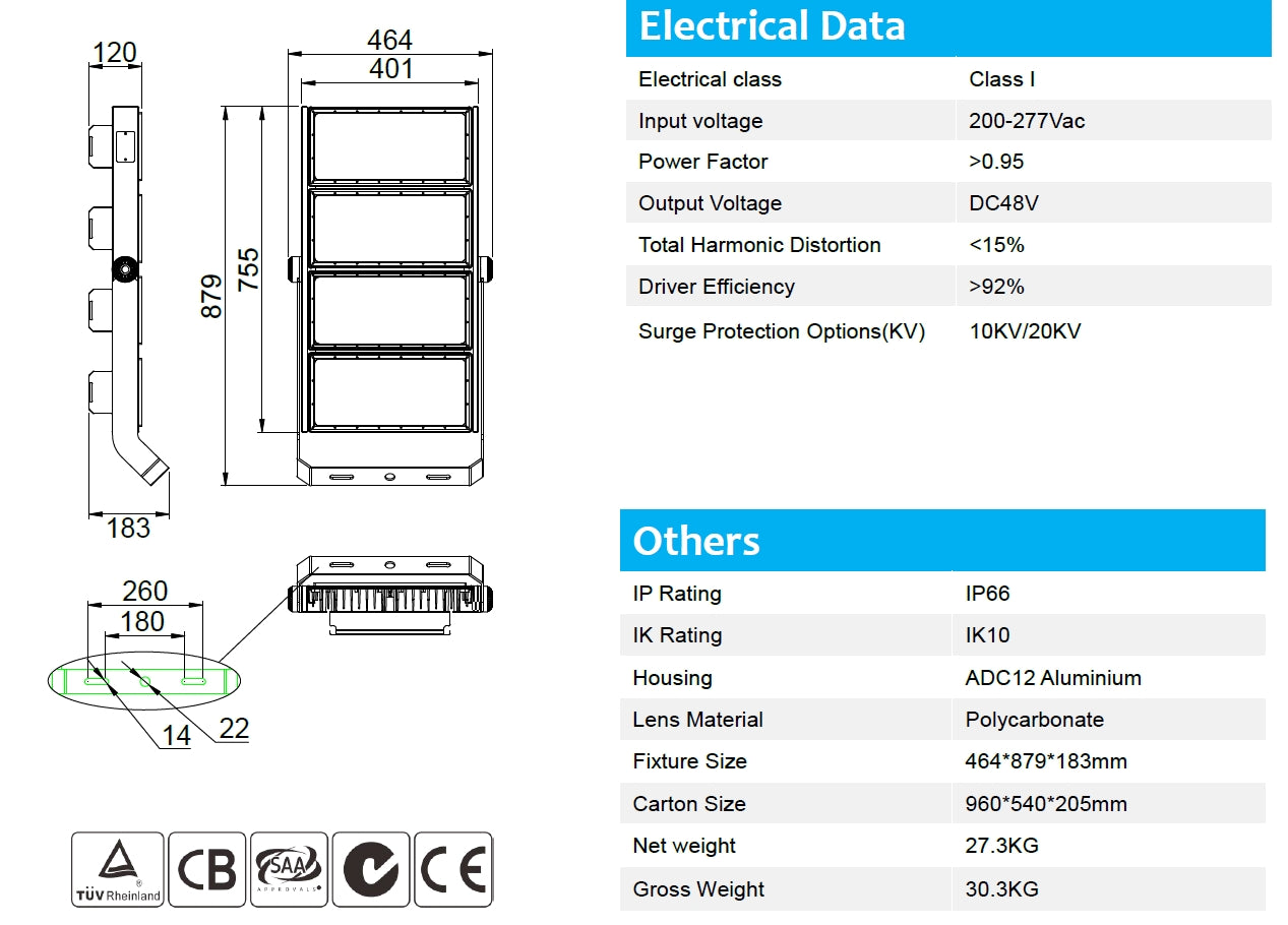 Flood Light 1000W 150-160lm/w Sosen 5000K Non-dimmable