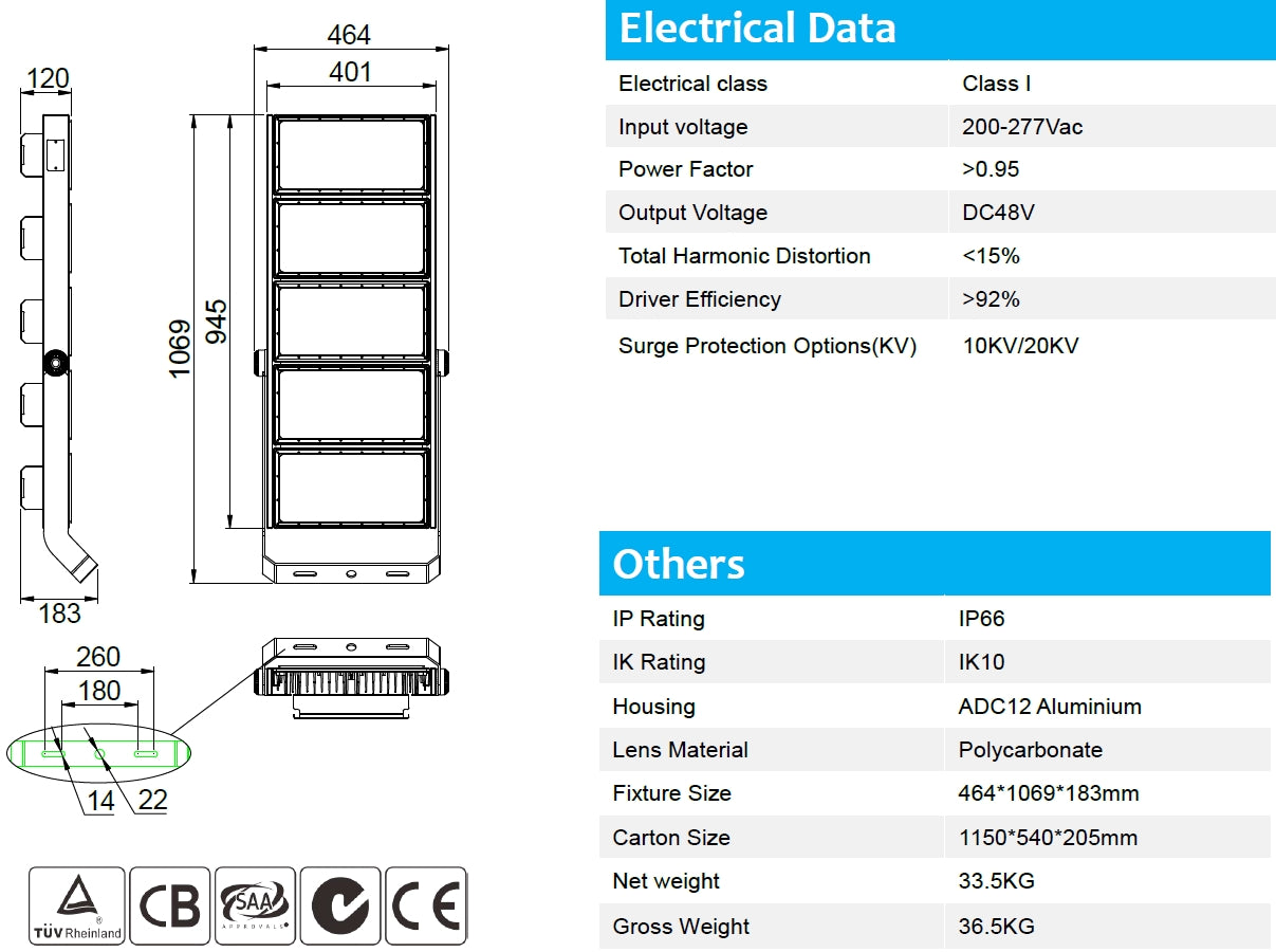 Flood Light 1250W 150-160lm/w Sosen 5000K Non-dimmable