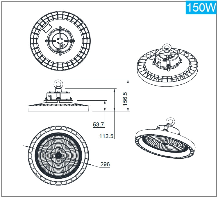 Indoor High Bay 100W 160lm/w EVB 5000K Non-dimmable IP65