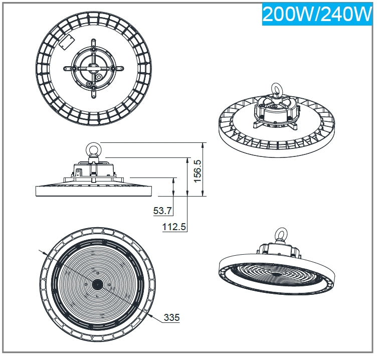 Indoor High Bay 200W 160lm/w EVB 5000K Non-dimmable IP65