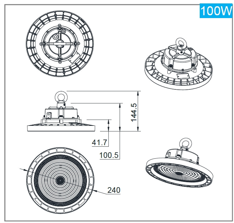 Indoor High Bay 150W 160lm/w EVB 5000K Non-dimmable IP65