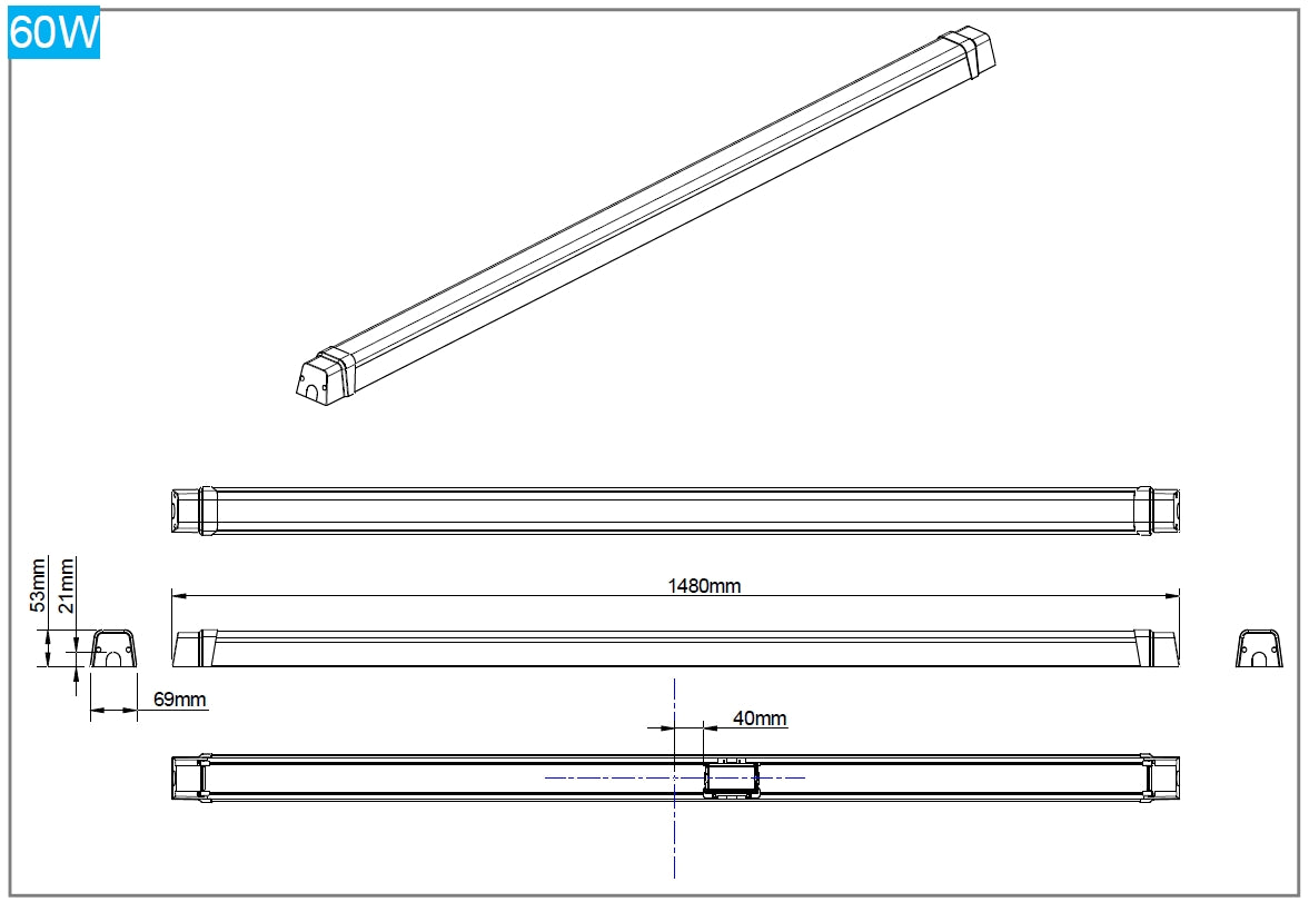 Linear Tri-proof Light 60W 110lm/w 5000K Non-dimmable IP66