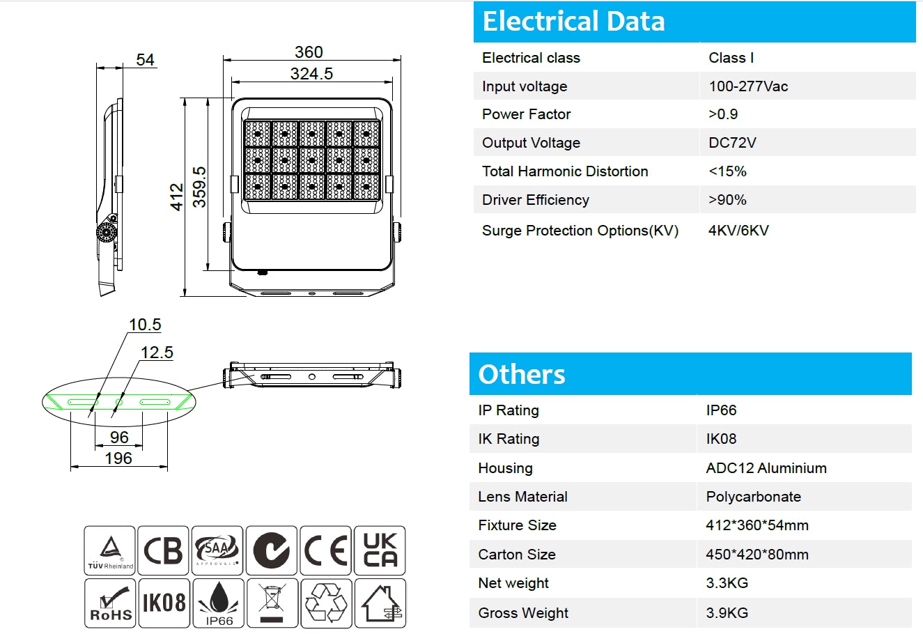 150W 140lm/w EVB 5000K LED floodlight Non-dimmable