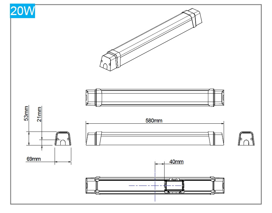 Linear Tri-proof Light 20W 110lm/w 5000K Non-dimmable IP66