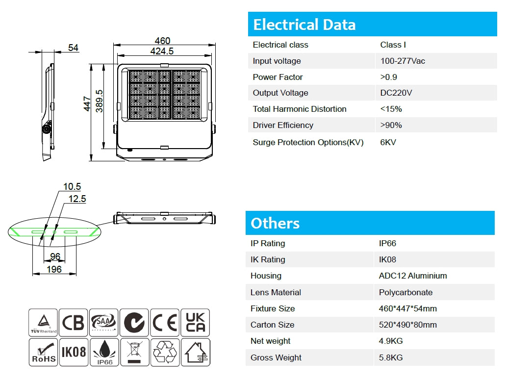 250W 140lm/w Sosen 5000K LED floodlight Non-dimmable