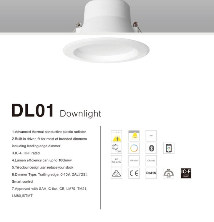 10W Dimmable LED Downlight 4000K, 115mm Diameter, 90mm cutout