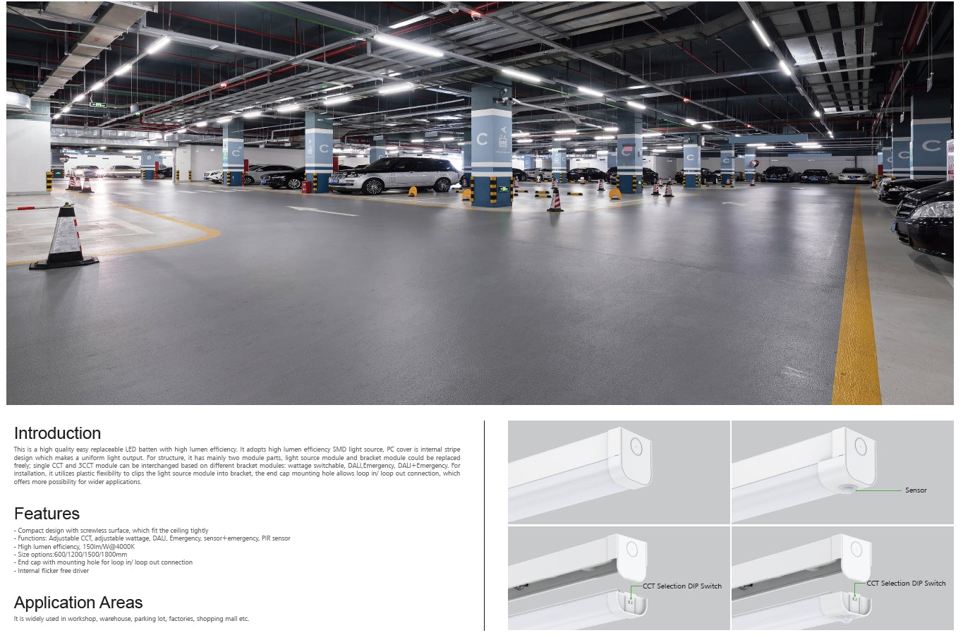 high efficiency 150lm/w LED Batten light CCT 20W