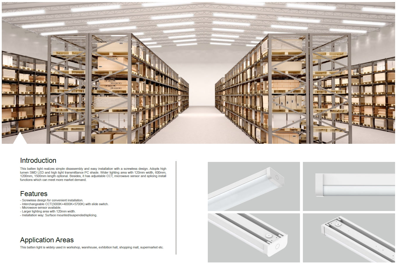 124mm width LED Batten light CCT 38W