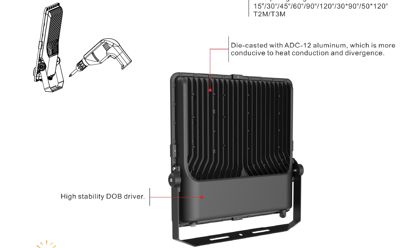 200W 110lm/w DOB 5000K LED floodlight Non-dimmable