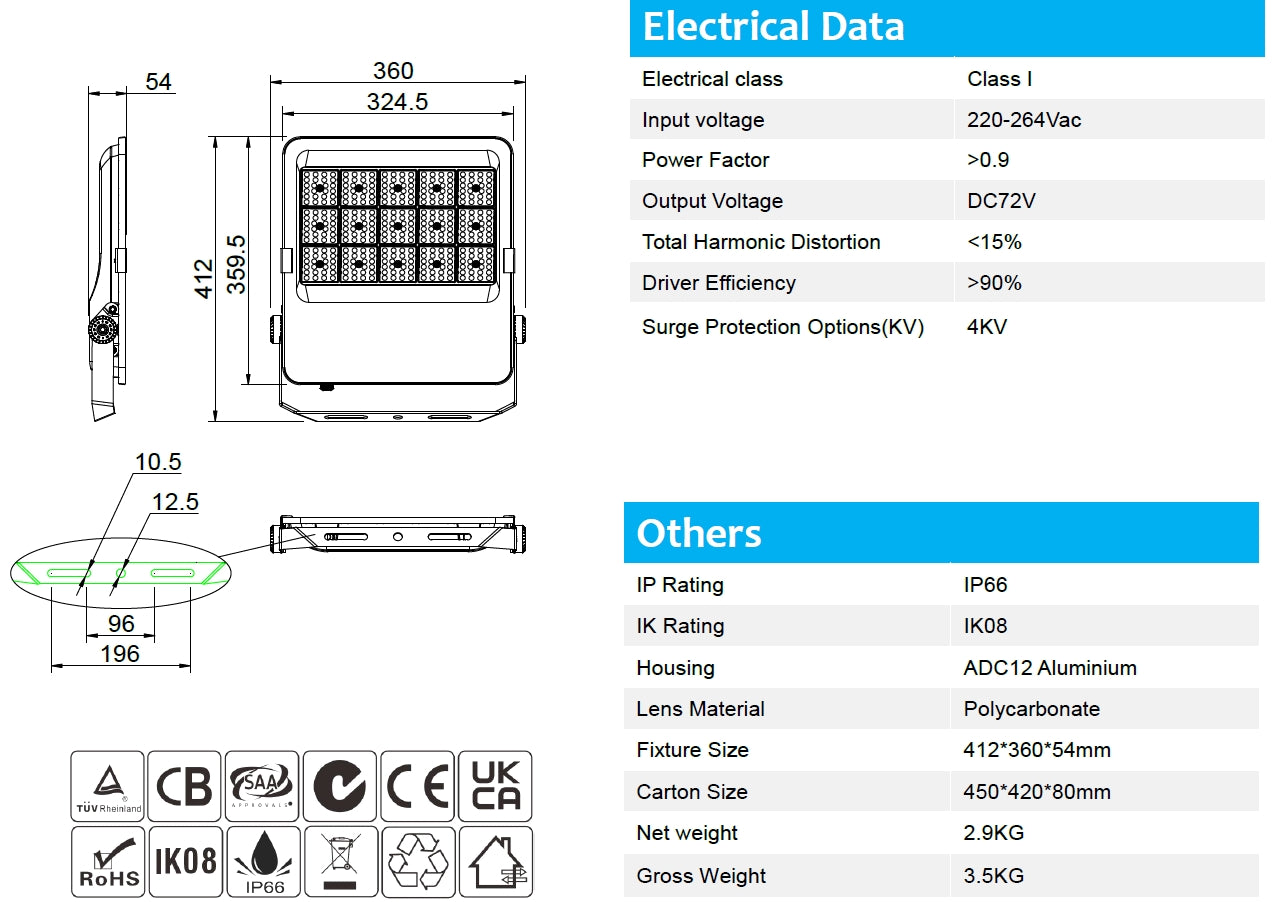 150W 110lm/w DOB 5000K LED floodlight Non-dimmable