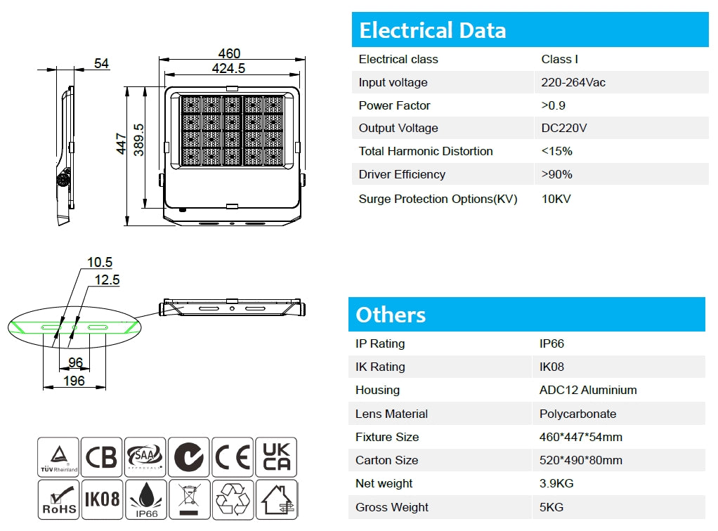 250W 110lm/w DOB 5000K LED floodlight Non-dimmable