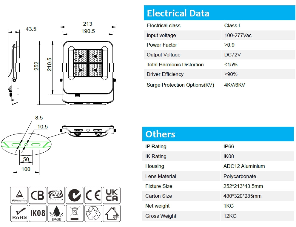 30W 140lm/w EVB 5000K LED floodlight Non-dimmable.