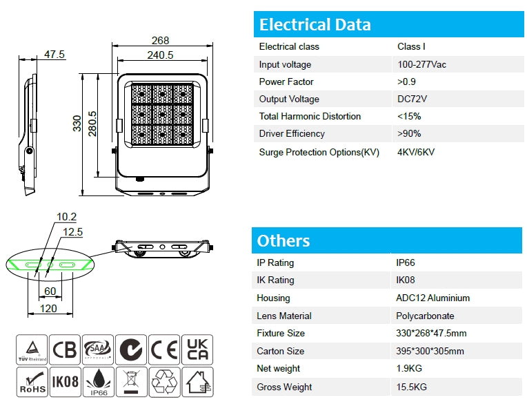 75W 140lm/w EVB 5000K LED floodlight Non-dimmable