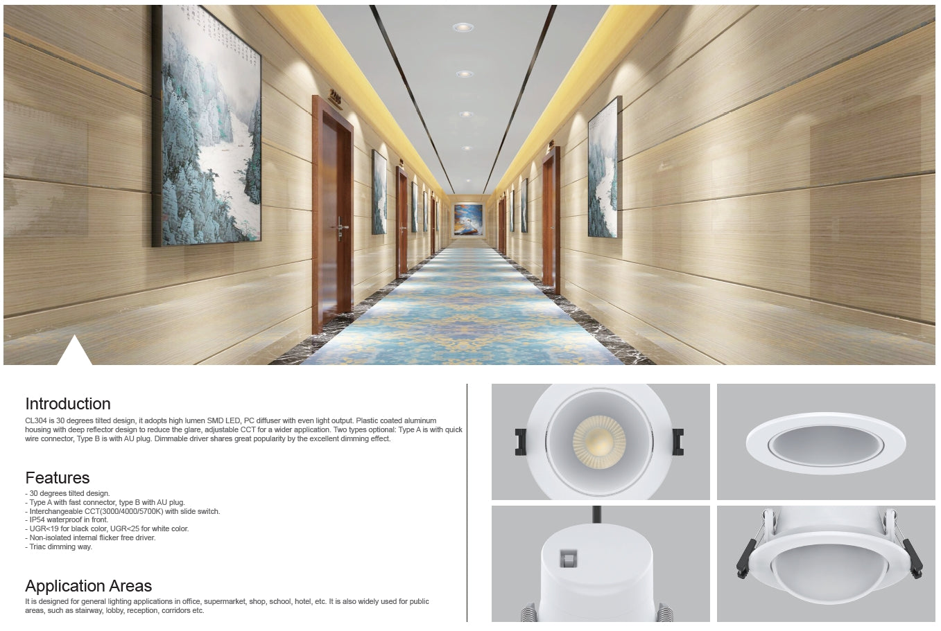 IC-4 deep reflector integrated driver LED Downlight,tilt with flex cable & plug