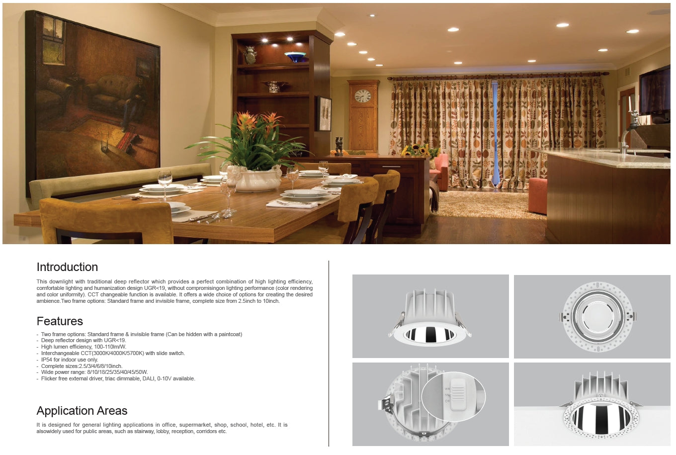 UGR19 SMD LED Downlight CCT 18W with flex cable & plug