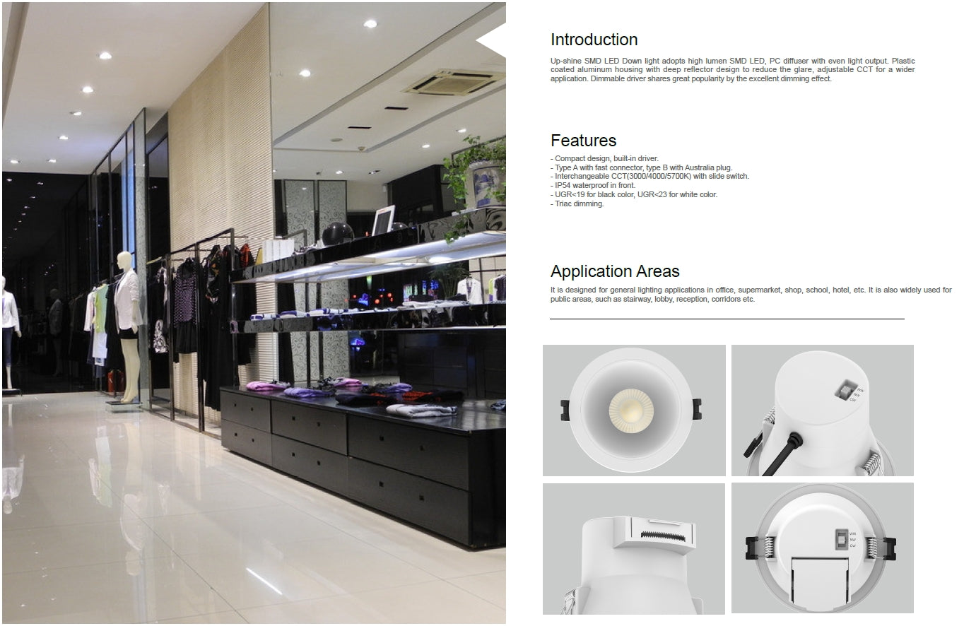 IC-4 deep reflector integrated driver LED Downlight,fixed with flex cable & plug