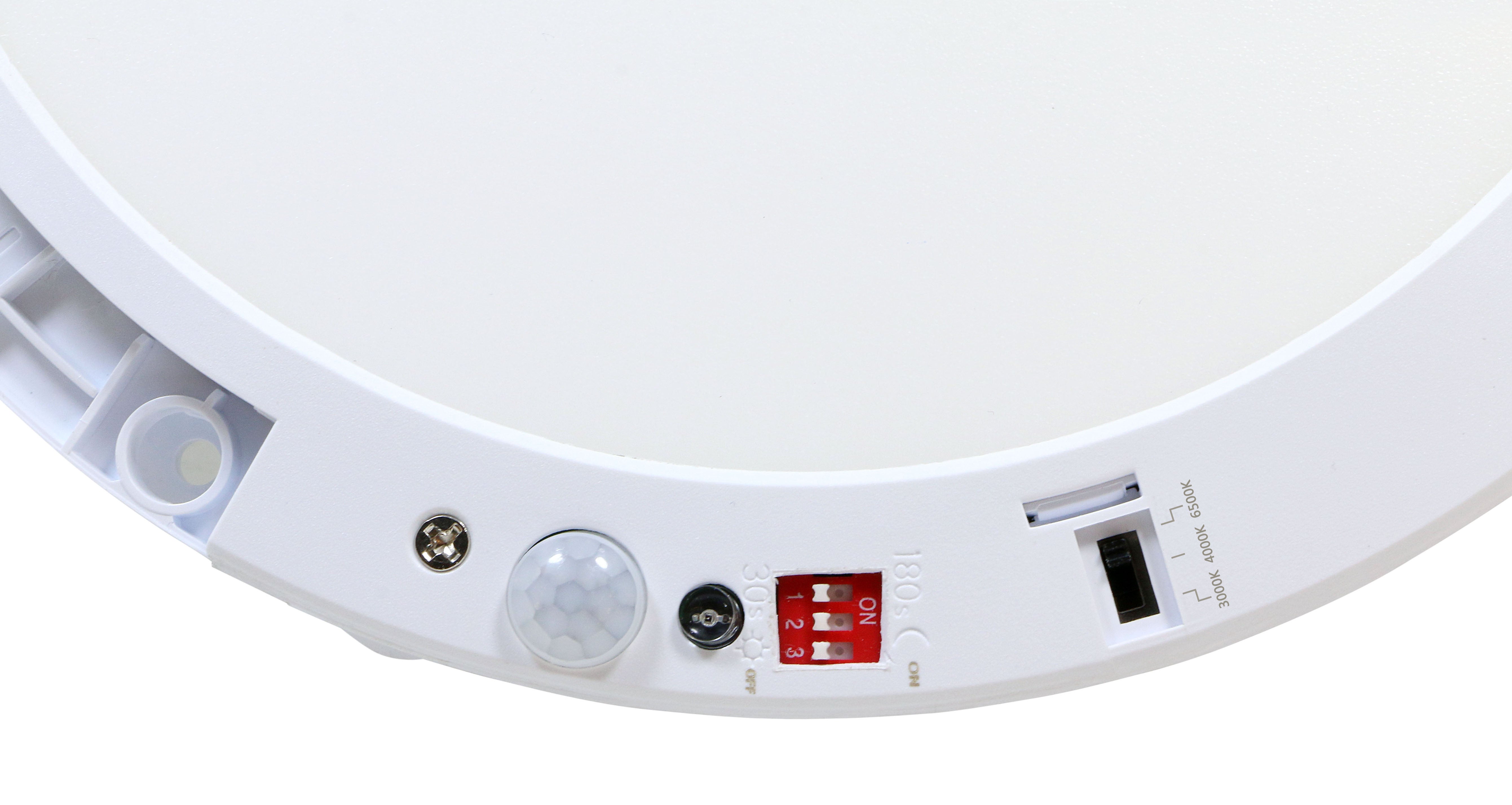 18W LED Ceiling Light, PIR sensor + photocell sensor, tri-colors (3000K, 4000K, 5700K), 220mm Diameter - 1440 Lumens