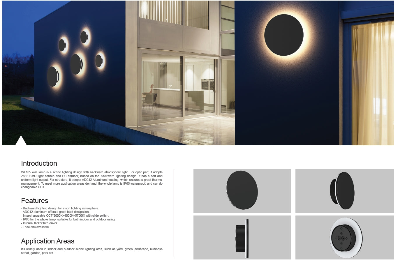 IP65 outdoor backward light wall light CCT 15W