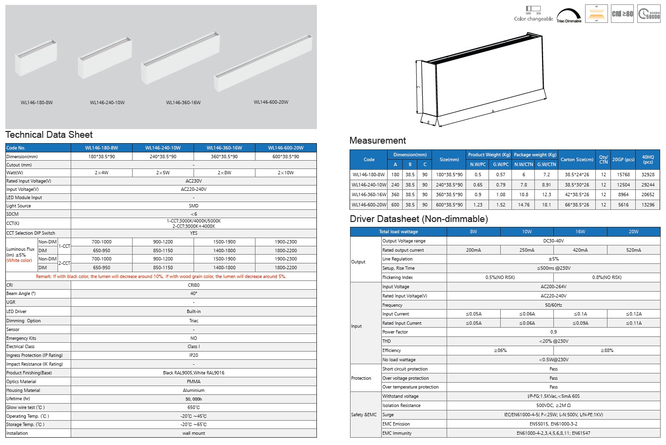 IP20 indoor wall light CCT 10W