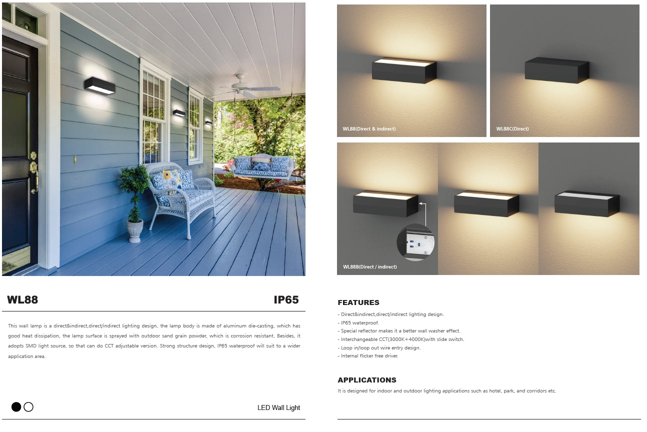 IP65 outdoor wall light (Direct light beam) CCT 10W 850lm