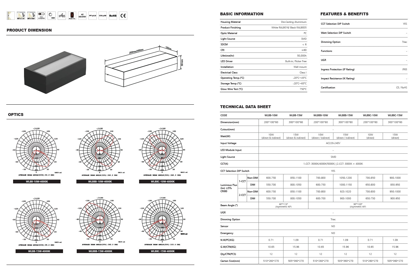 IP65 outdoor wall light (Direct light beam) CCT 10W 850lm